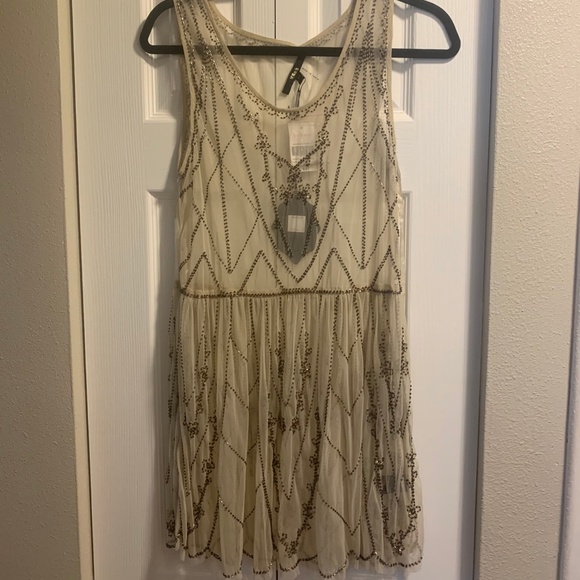 Beaded Sheer Cream/Tan Dress - Picture 1 of 4